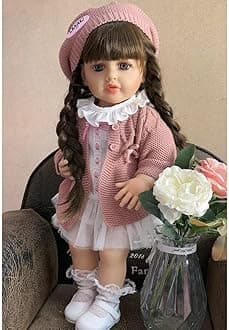 - Realistic Silicone Body Reborn Baby Doll Big Size,Realistic Looking Reborn Baby Doll with Long Hairs,Cloth, Feeding Toy,Size 22inch (Multi Colour)