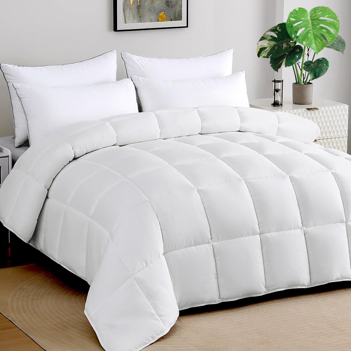 STWIENER Soft Super Oversized King Comforter 120"x120" - Cloud Soft Marshmallow Puff Lightweight Quilted Down Alternative, Fluffy Breathable Microfiber Duvet Insert w/8 Tabs, All Season, White