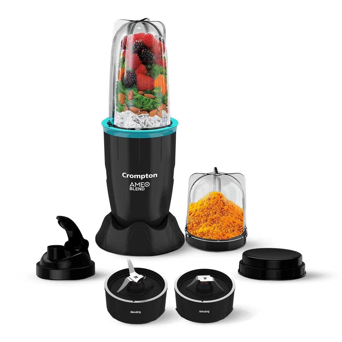 Ameo Blend | Nutri blender | Smoothie Maker | Mixer Grinder | 400 watts powerful motor | 2 Food grade jars | Sipper Cap | Storage lid | 2 years warranty | Black & Sea Green Color