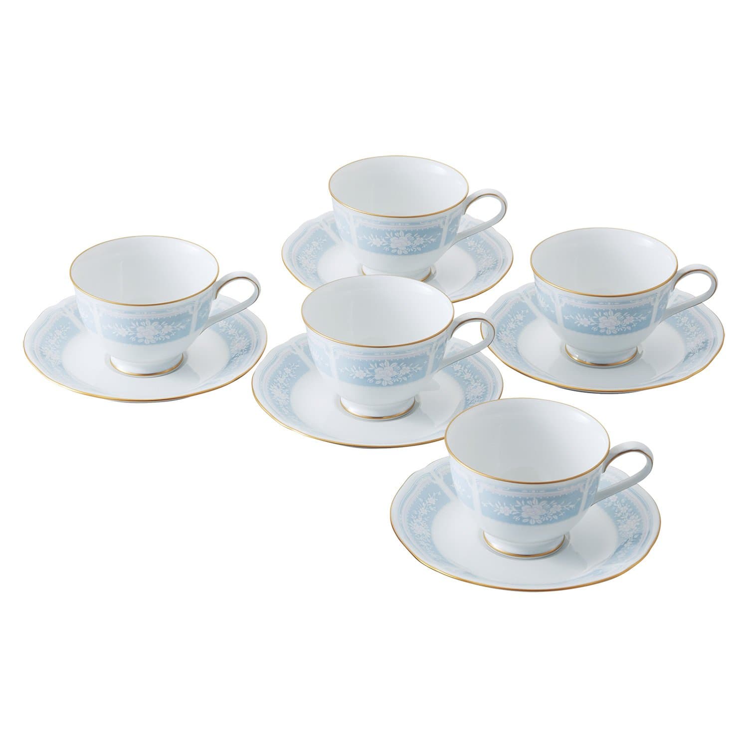 Cup & Saucer Set (Both Coffee and Tea) 220cc Racewood Gold 5 Guests Blue Fine Porcelain H9587A/1507