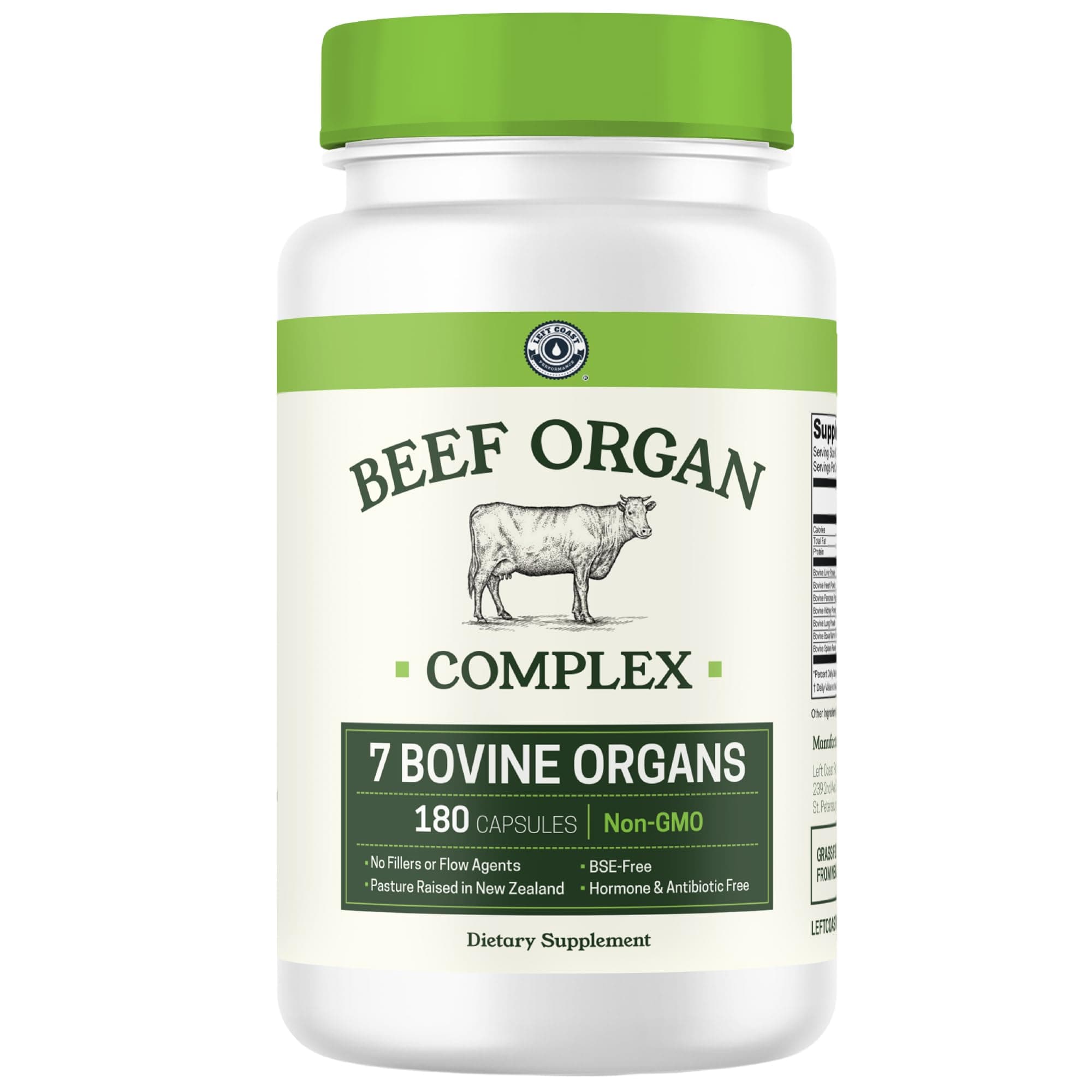 Beef Organ Supplement Grass Fed - 7 Beef Organs Complex from New Zealand - Liver Heart Pancreas Kidney Lung Spleen Bone Marrow - Non-GMO, No Fillers, Hormone & Antibiotic Free - Carnivore Diet - 180ct