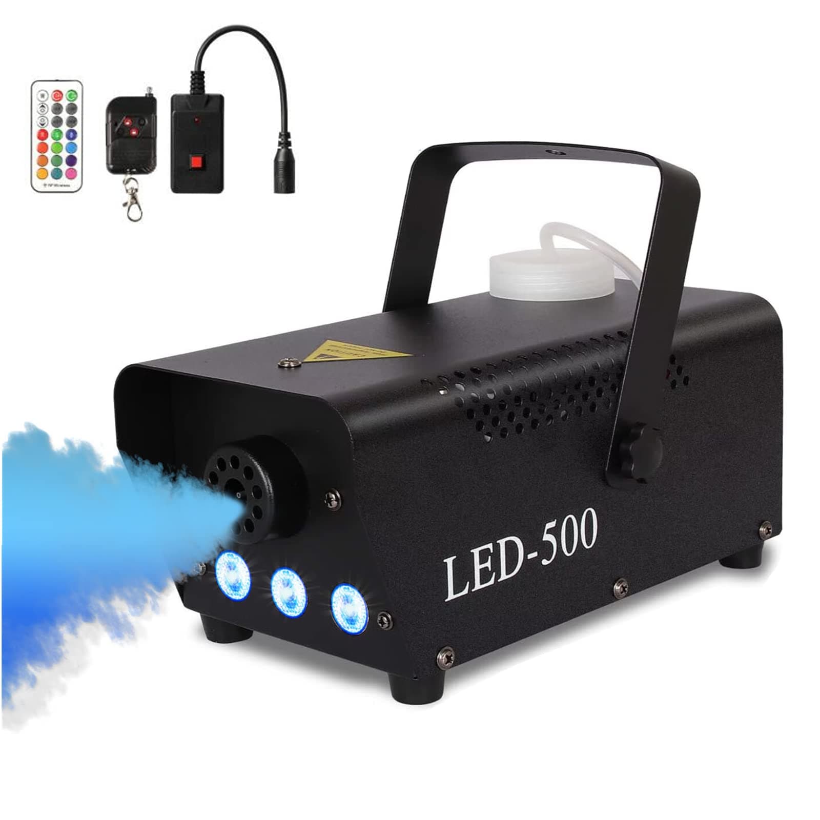 Smoke Machine Mini 500 W with RGB Mixed Colour LED Lights, Fog Machine with Automatico Fog & Radio Remote Controls for Halloween Party Wedding Stage Effect