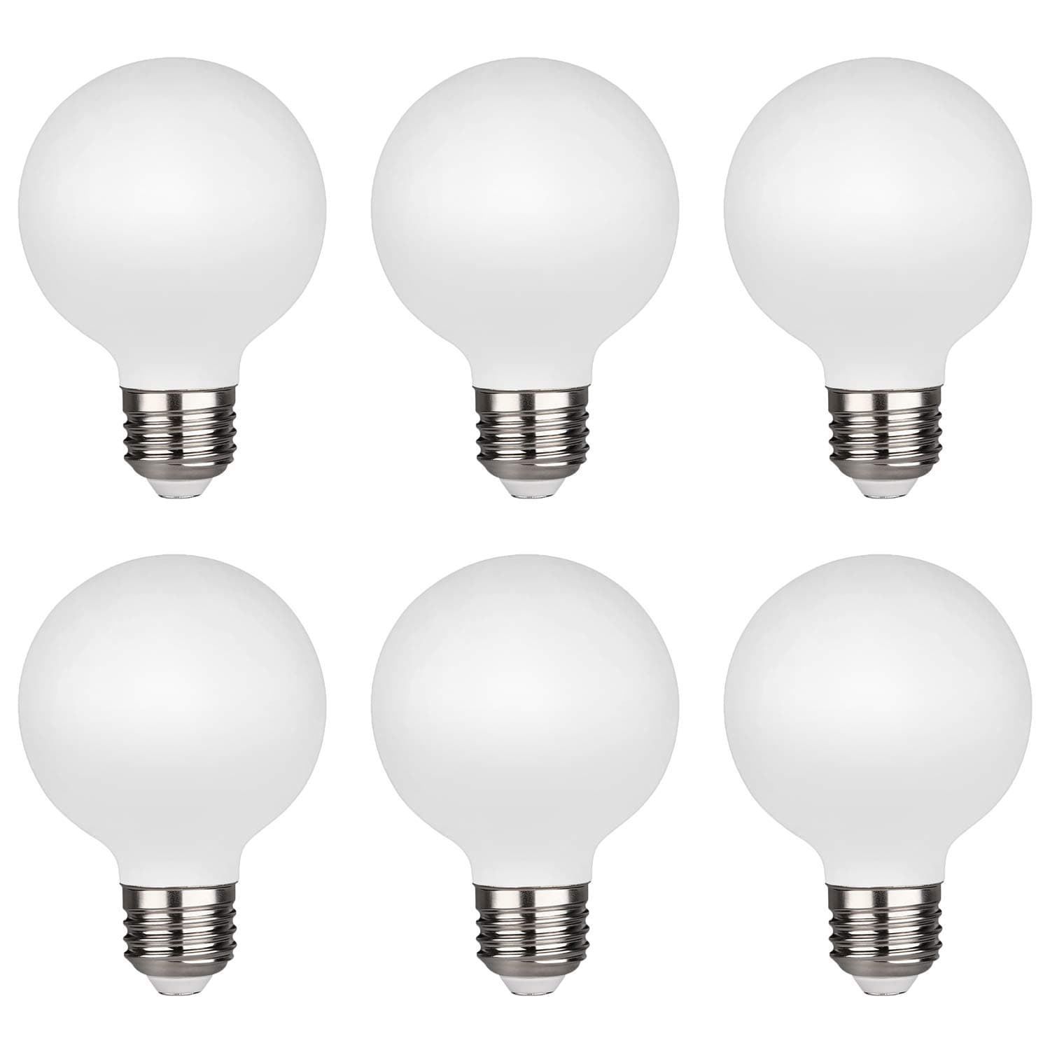 KGC LED Edison Globe Light Bulbs, Warm White 2700K CRI 90, LED Filament Bulbs, 5W Equivalent to 40W, G25(G80) Dimmable, Milky Glass, Bathroom Vanity Mirror, Pack of 6