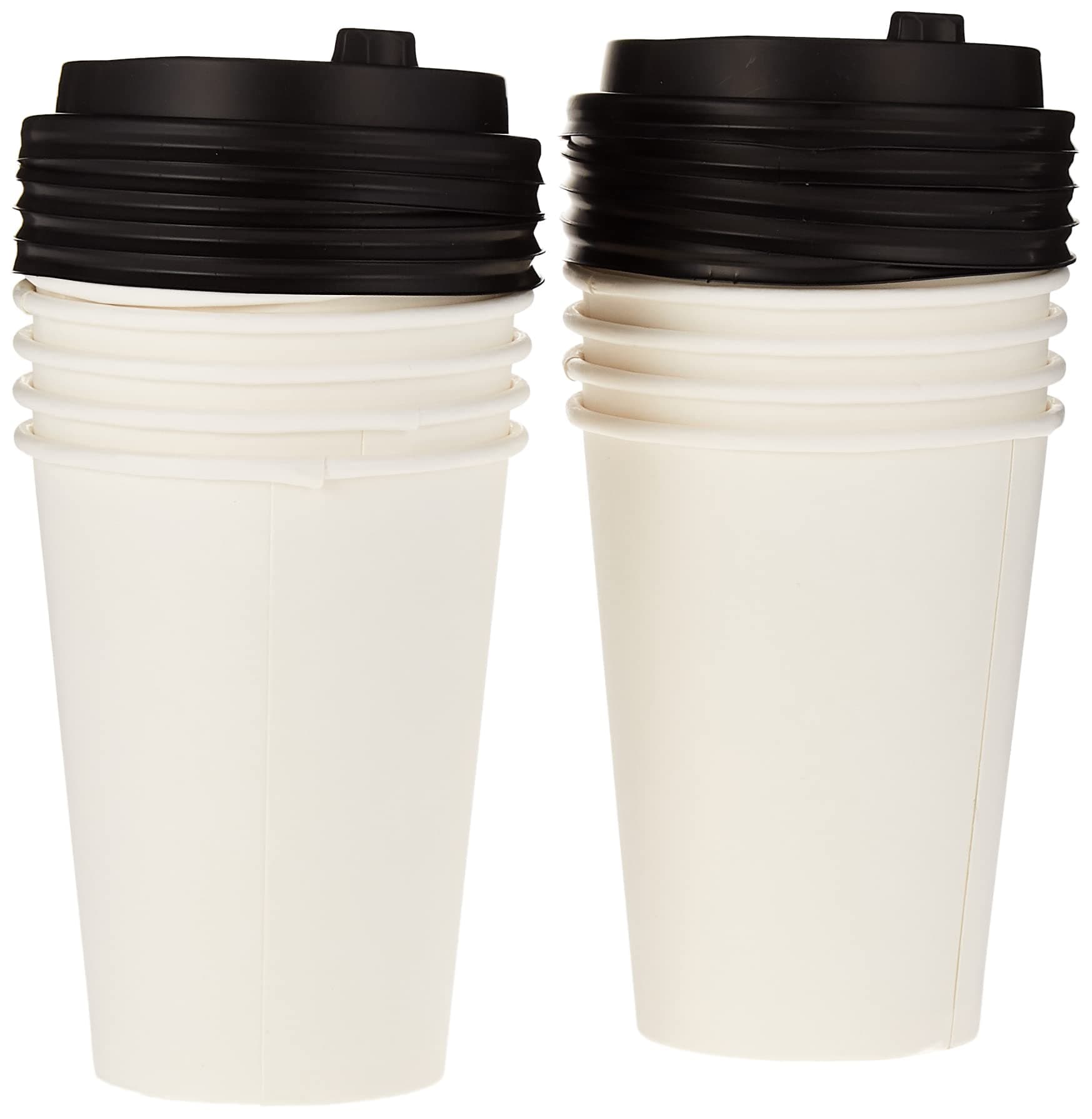 Hotpack Disposable Heavy Duty Paper Cup White 12 ounce with Black Lid, 10 Pieces for Hot & Cold Drinks, Coffee & Tea.