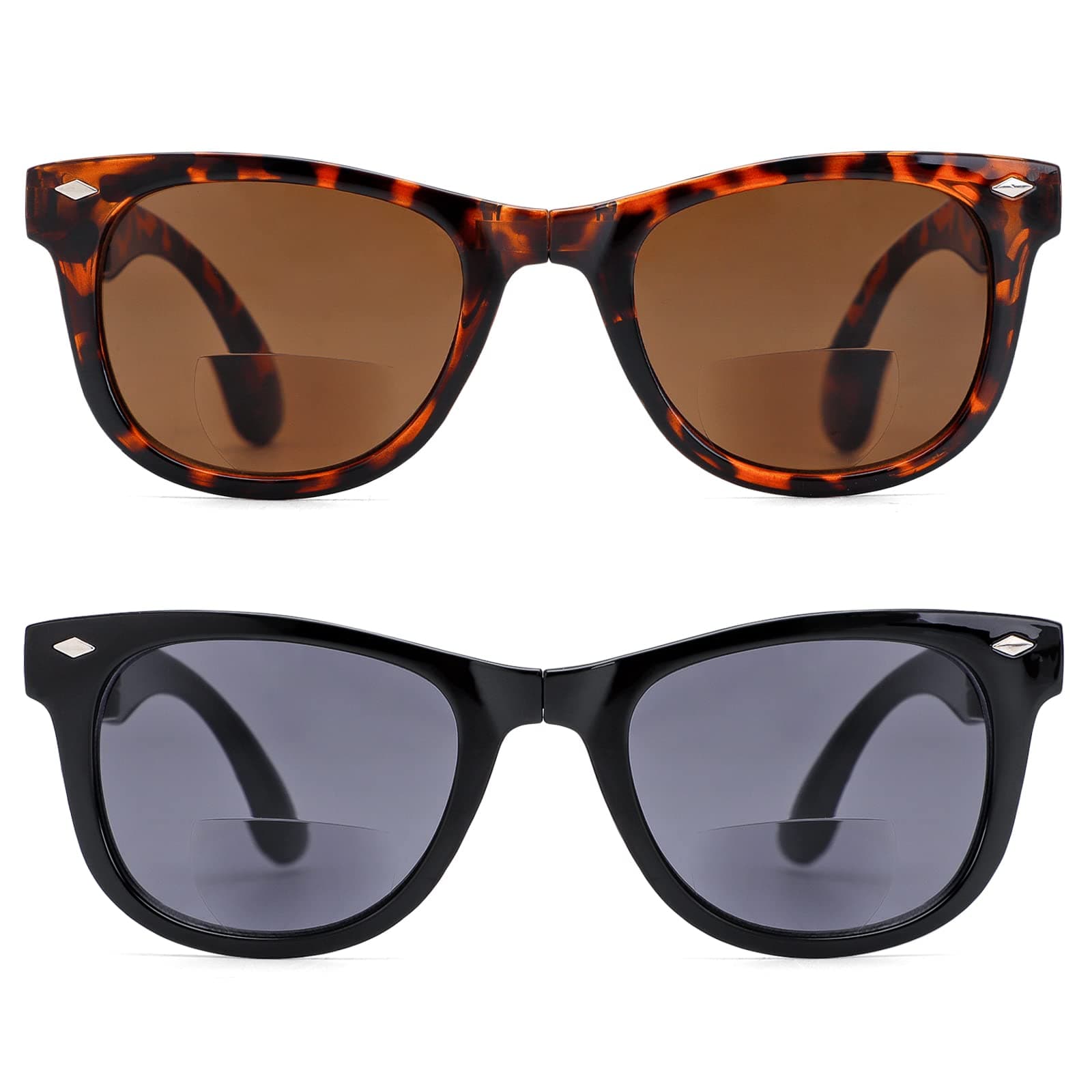 Przene Classic Design 2-Packs Foldable Multifunction Sunglasses With Bifocal Reading Glasses Lens For Men&Women