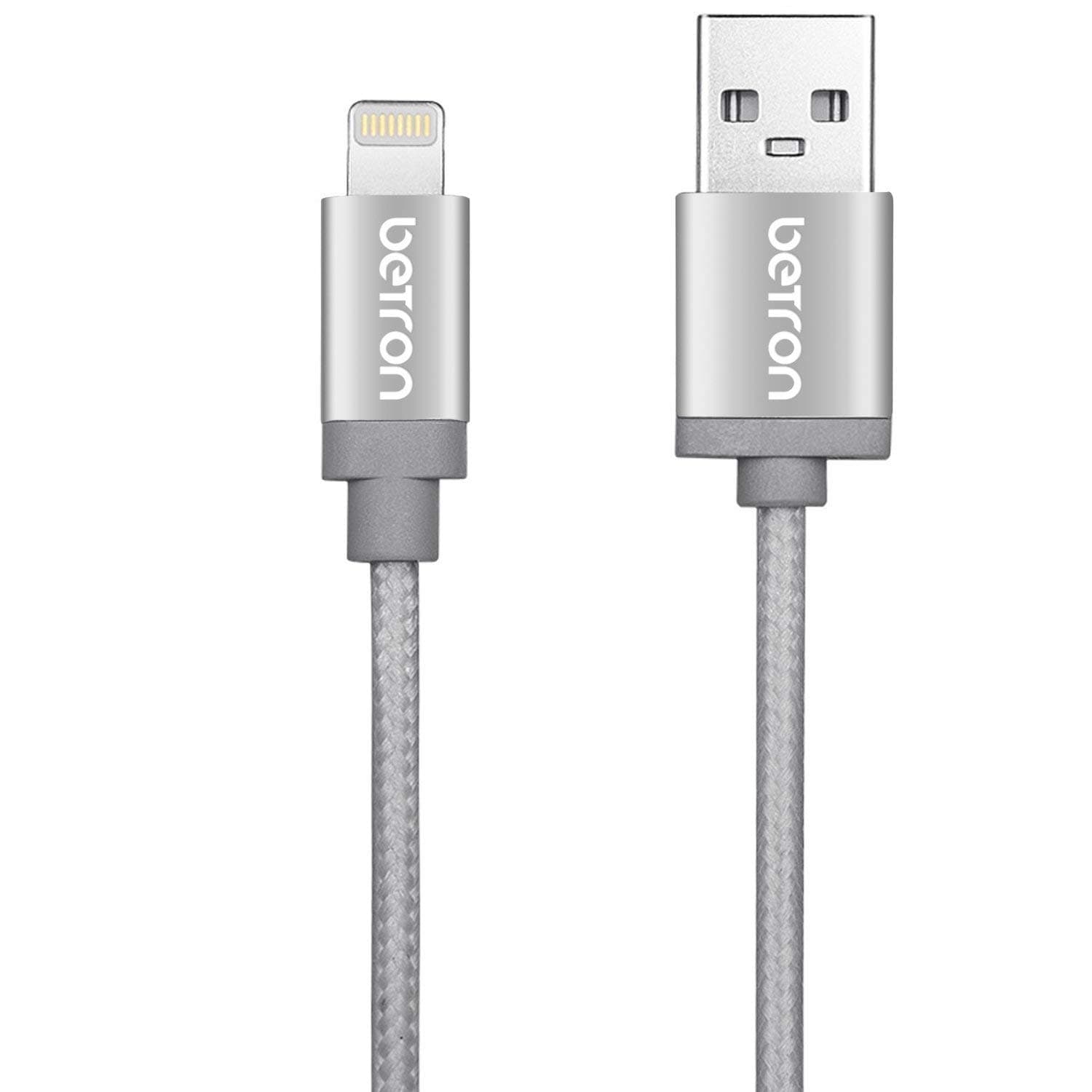 Betron Apple Certified Lightning Connector, Durable Charger Cable for iPhone, iPad, iPod, iPad Mini, 1Meters - Silver