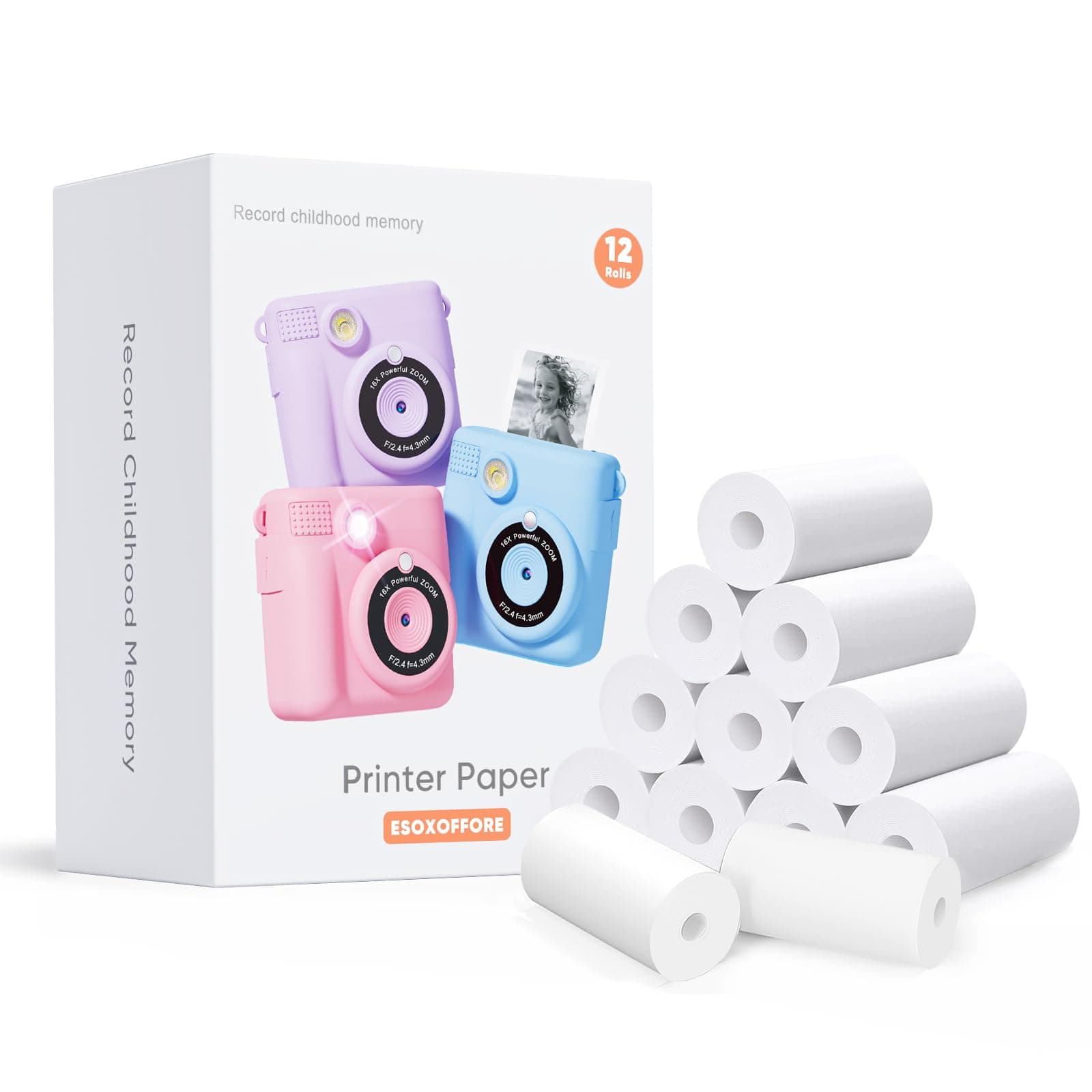Printer Paper,12 Rolls for Kids Instant Print Camera,HD Printing Thermal Print Paper (12 Rolls)