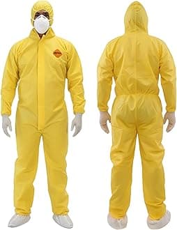 Tiger Tough Chemical Protection Coveralls - Hazmat Suits with Hood & Zipper – Durable Yellow Chemical Suit for Industrial Use