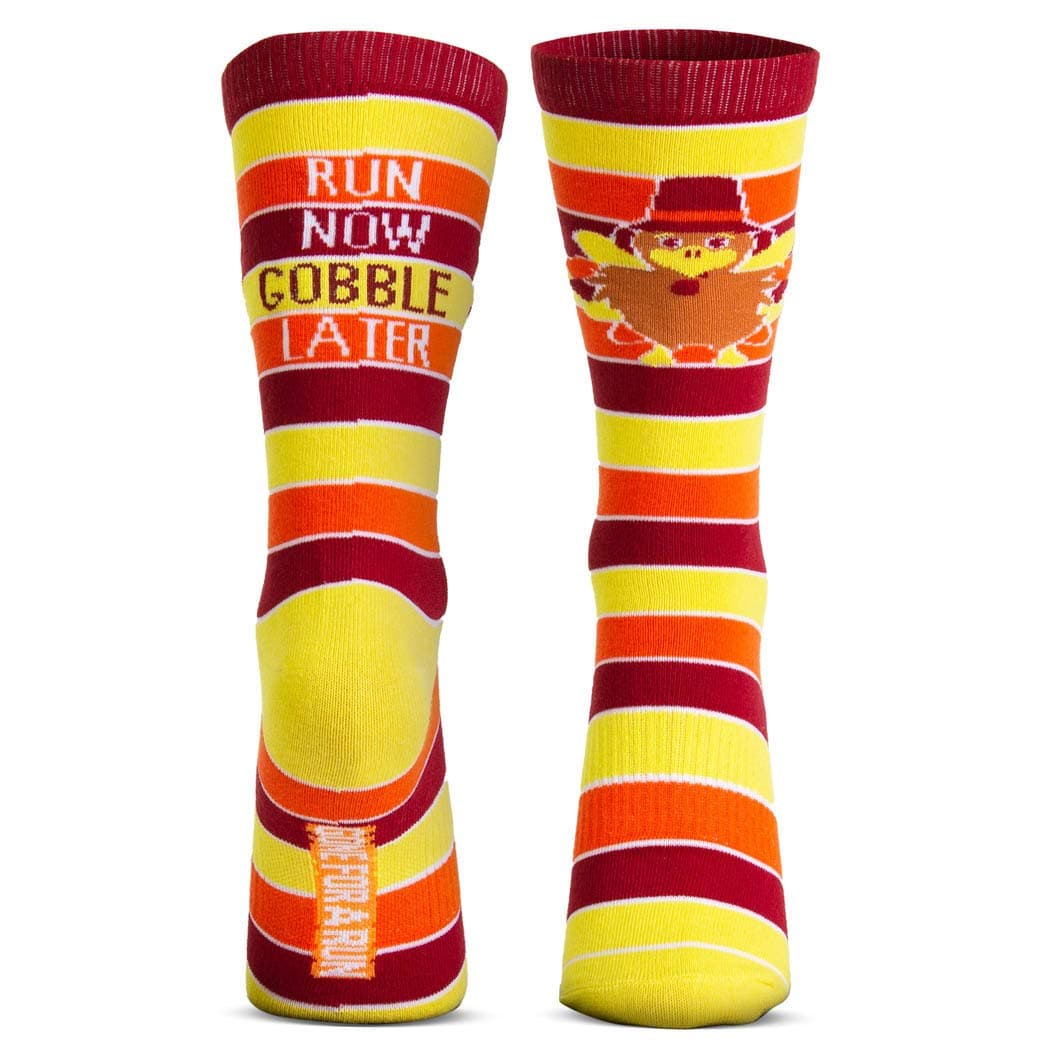 Gone For a Run Now Gobble Later | ning Woven Mid Calf Socks | Thanksgiving Socks | Large