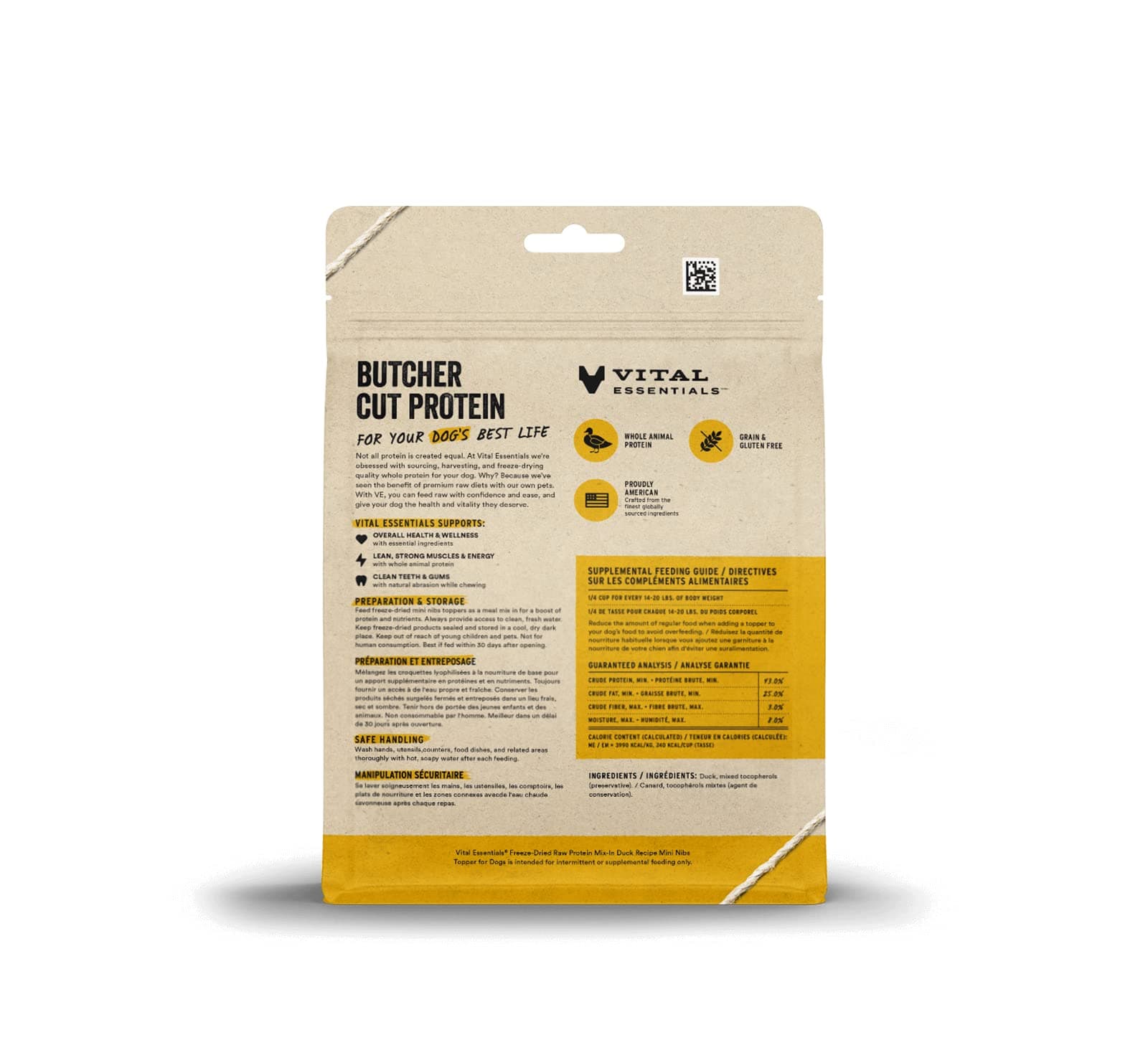 Vital Essentials Freeze Dried Raw Protein Mix-in Dog Food Topper, Duck Mini Nibs Topper for Dogs, 6 oz