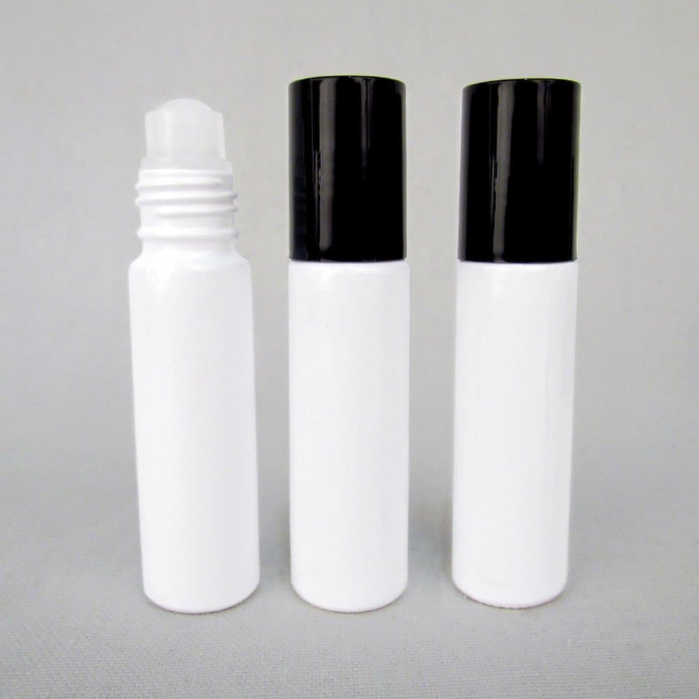 Set of 3 Extra Large 30ml White Glass Roll on Bottle for Essential Oil Blends and Lotions by Rivertree Life