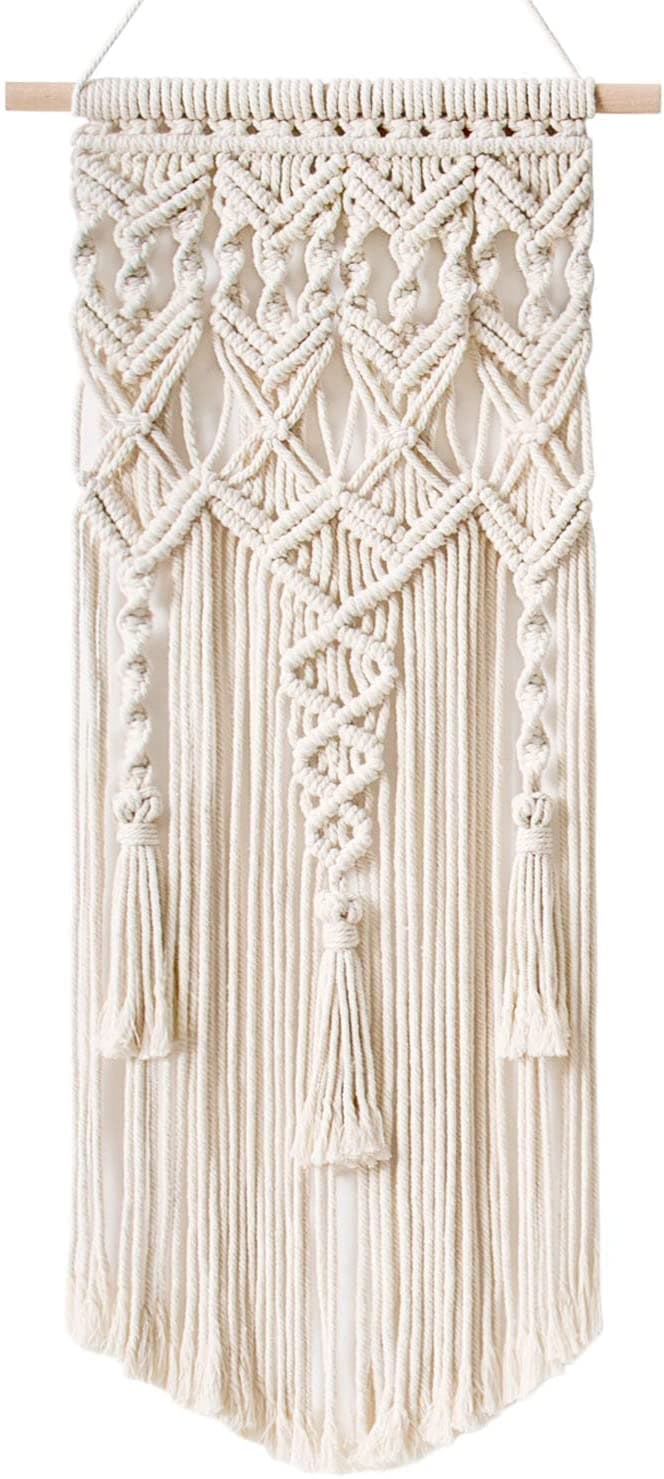 Macrame Woven Wall Hanging Boho Home Chic Bohemian Geometric Art Decor - Beautiful Apartment Dorm Room Decoration, 13" x 29"
