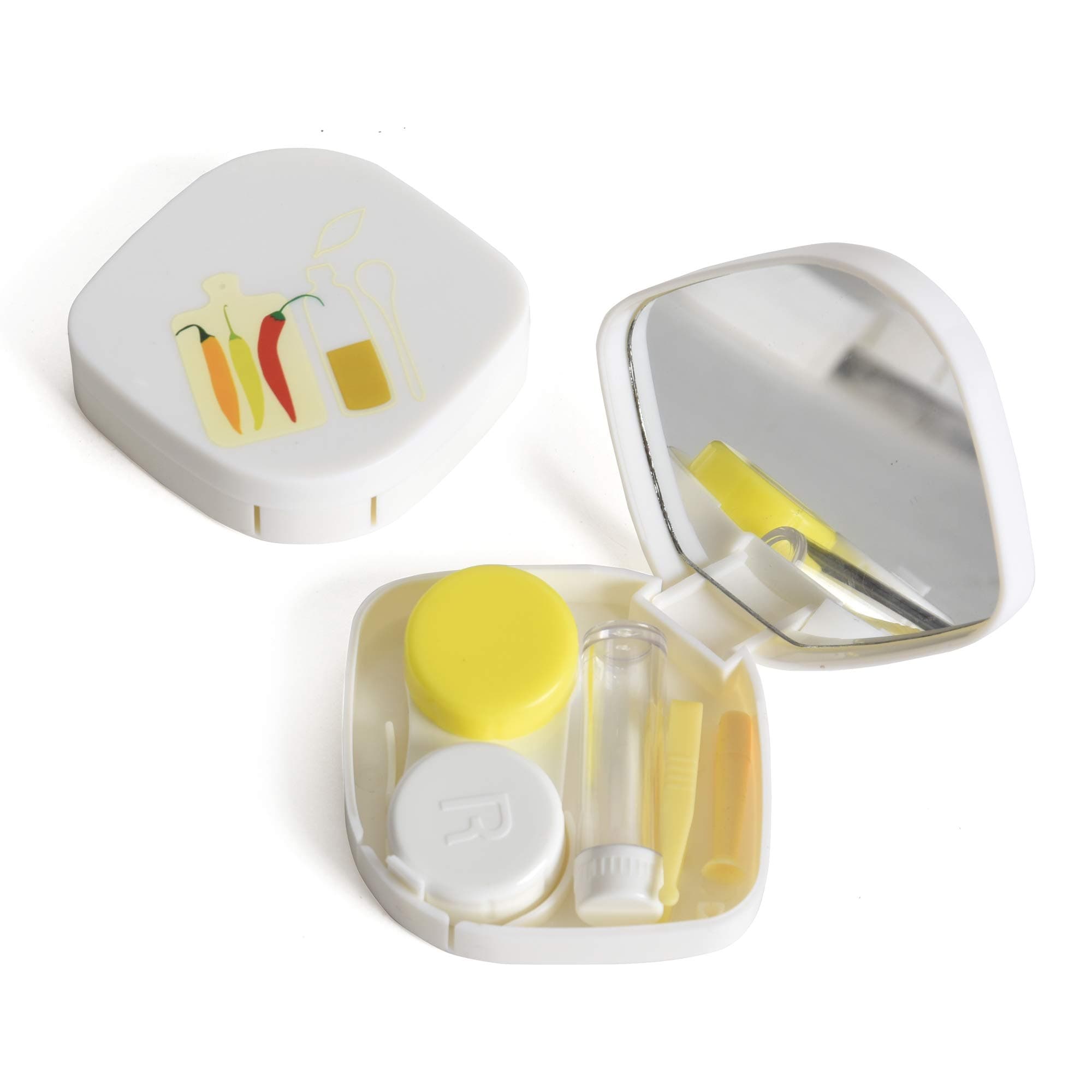 VividVisionInt® Mini Portable Contact Lens Case Container Kit with Mirror Tweezer Applicator Lens Stick And Solution Bottle Daily Usable In Travelling Portable Lens Box Easy to Carry LC 3026 E CHILLI