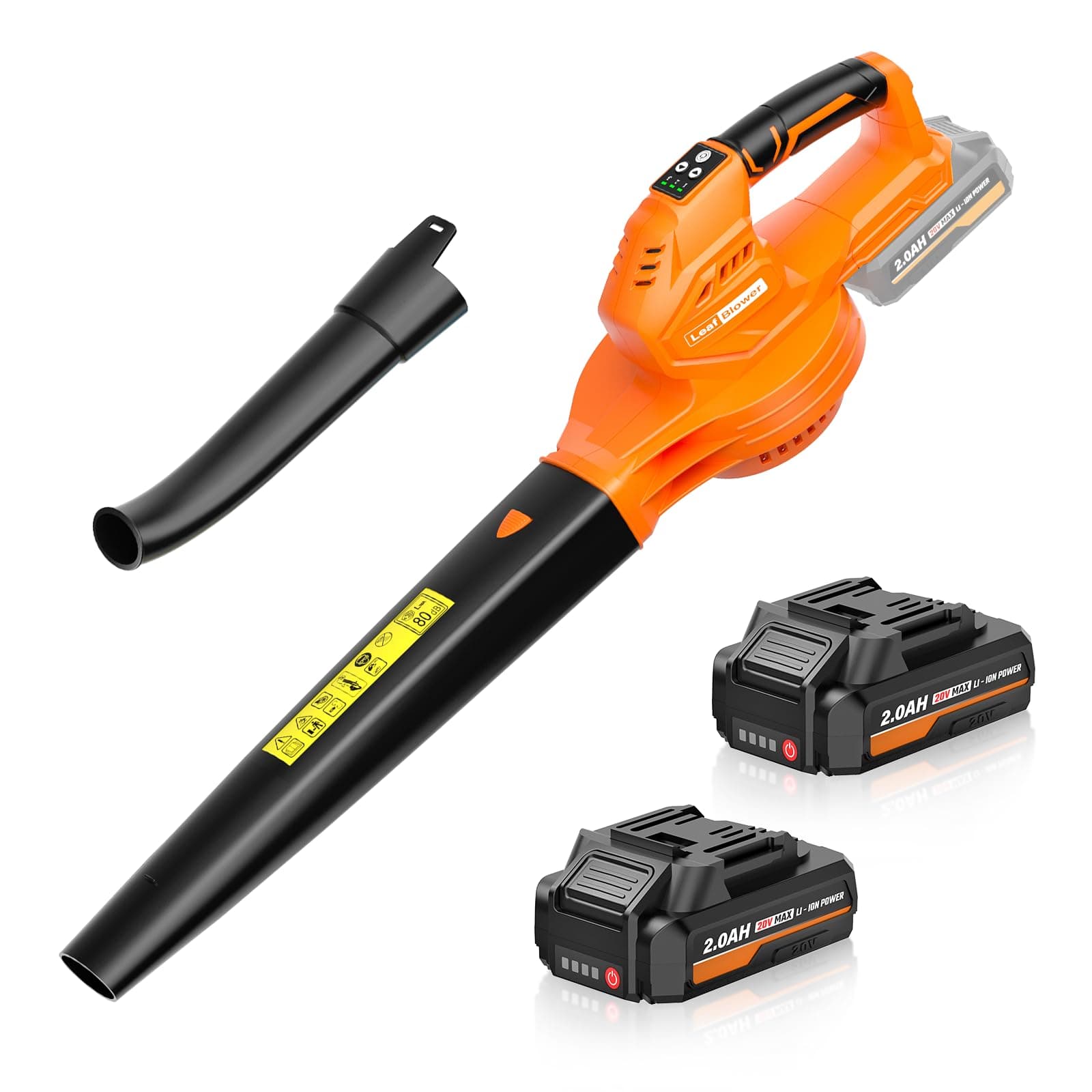 SEYVUM Cordless Leaf Blower, 20V Blower with 2 X 2.0 Ah Battery, Electric Blower for Lawn Care, 350 CFM 150 MPH Battery Powered Leaf Blower with Charger, for Patio, Garden Cleaning, Orange