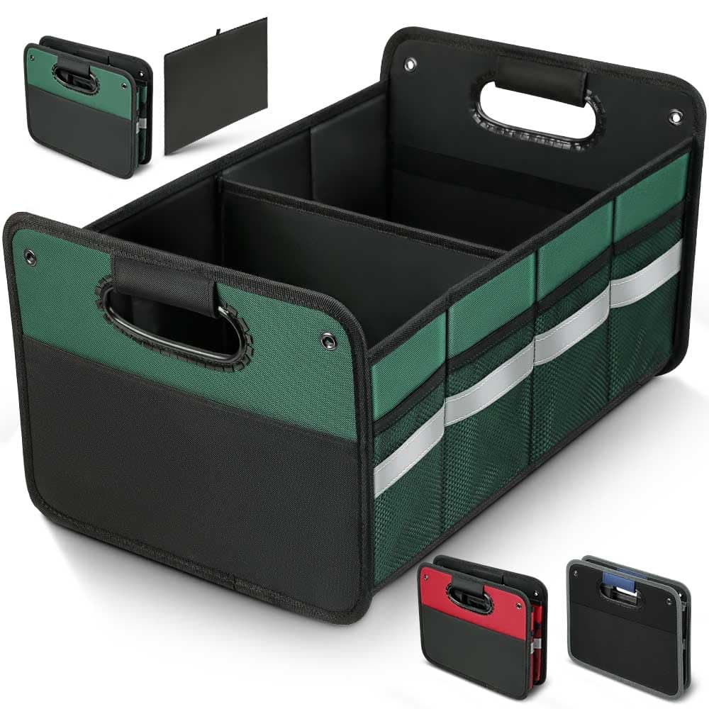 Car Trunk Organizer, Car Storage Organizer, Collapsible Multi Compartment for Car, Suv, Sedan, Truck, 100L, Extra Larger (Green, 50L)