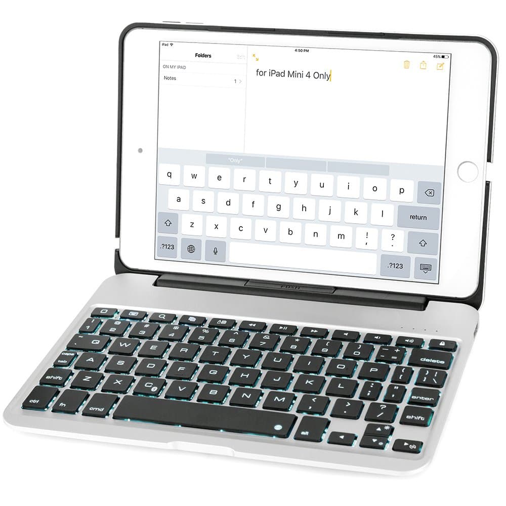 iPad Mini 4 Keyboard Case, iEGrow F04 7 Colors Backlit Slim Aluminum Bluetooth Keyboard with Protective Clamshell Case Cover and 2800 mAh External Battery for iPad Mini 4 Model A1538/A1550(Silver)
