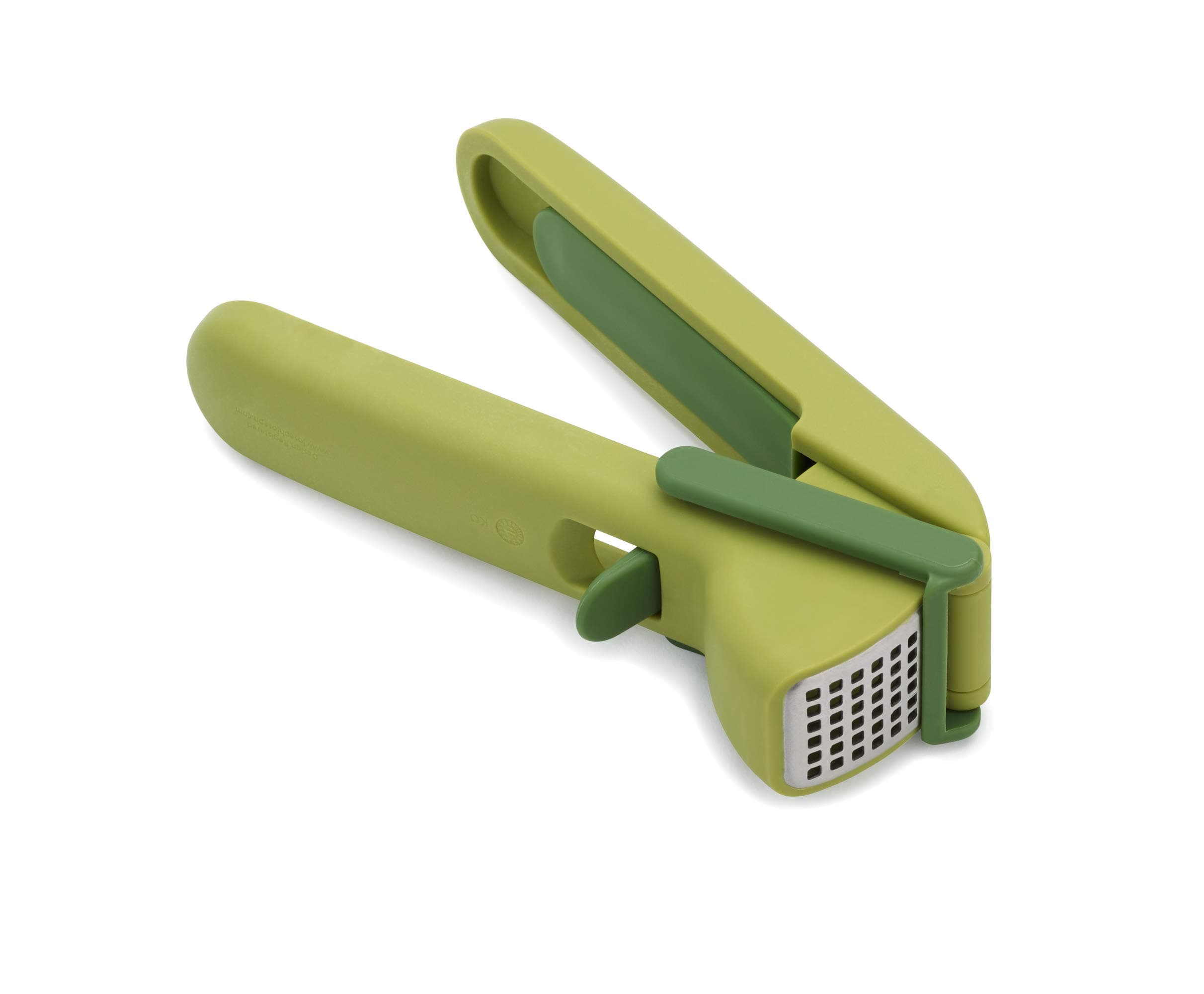 CleanForce Garlic Press - Garlic Mincer with Trigger-Operated Wiper Blade & Handy Cleaning Tool, Green