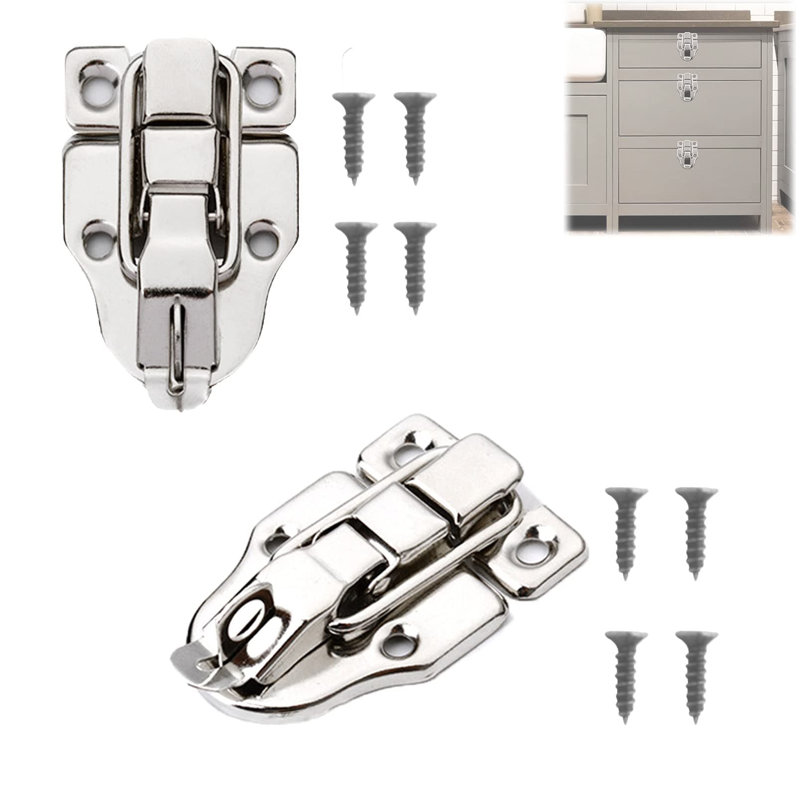 MOVKZACV 2 Pack Retro Silver Style Box Toggle Latch Antique Metal Duckbilled Hasp Latch Catch with Padlock Hole for Jewelry Box Cabinet Small Wooden Case Ordinary Box Crafts