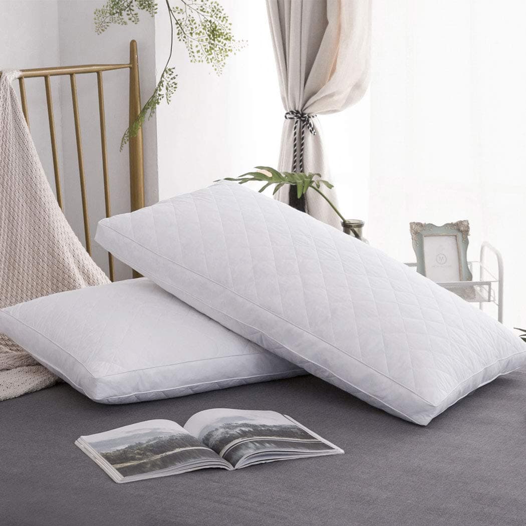 Bed Pillow Feather and Down Pillow, Pack of 2, 100% Egyptian Cotton Cover, Gusset, Breathable Neck Pillow (Gusset Pillow Queen)