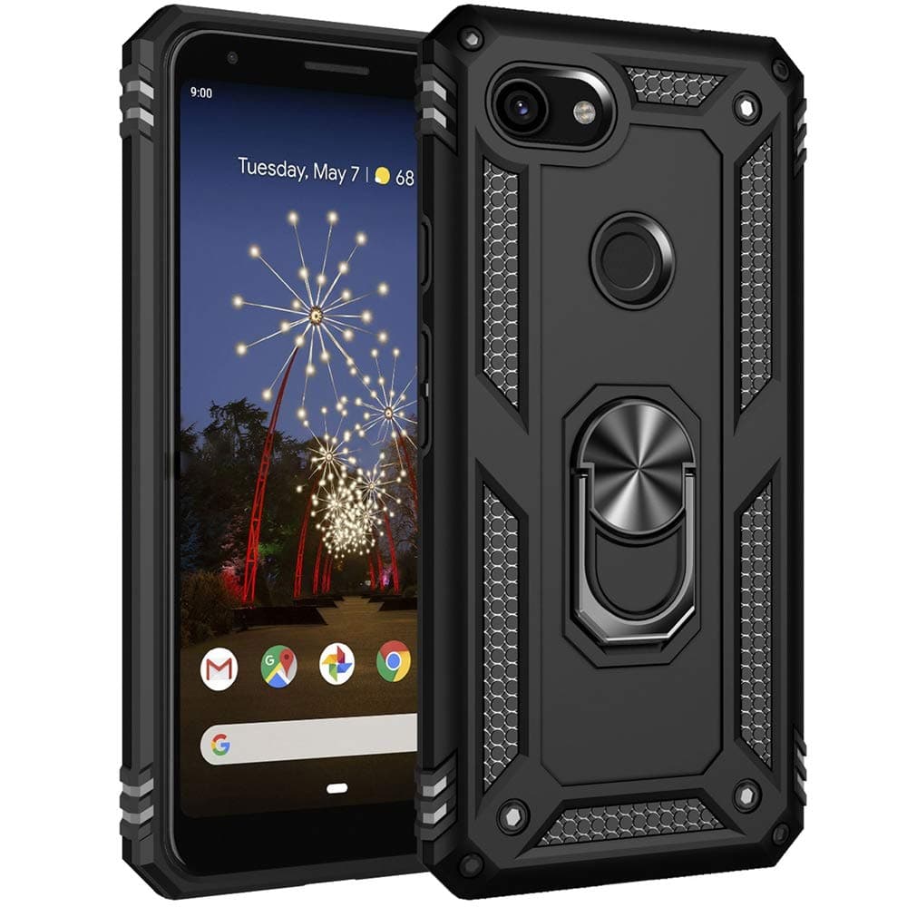 Military Grade Drop Impact for Google Pixel 3A XL Case 360 Metal Rotating Ring Kickstand Holder Magnetic Car Mount Armor Shockproof Cover for Google Pixel 3A XL Phone Protection Case