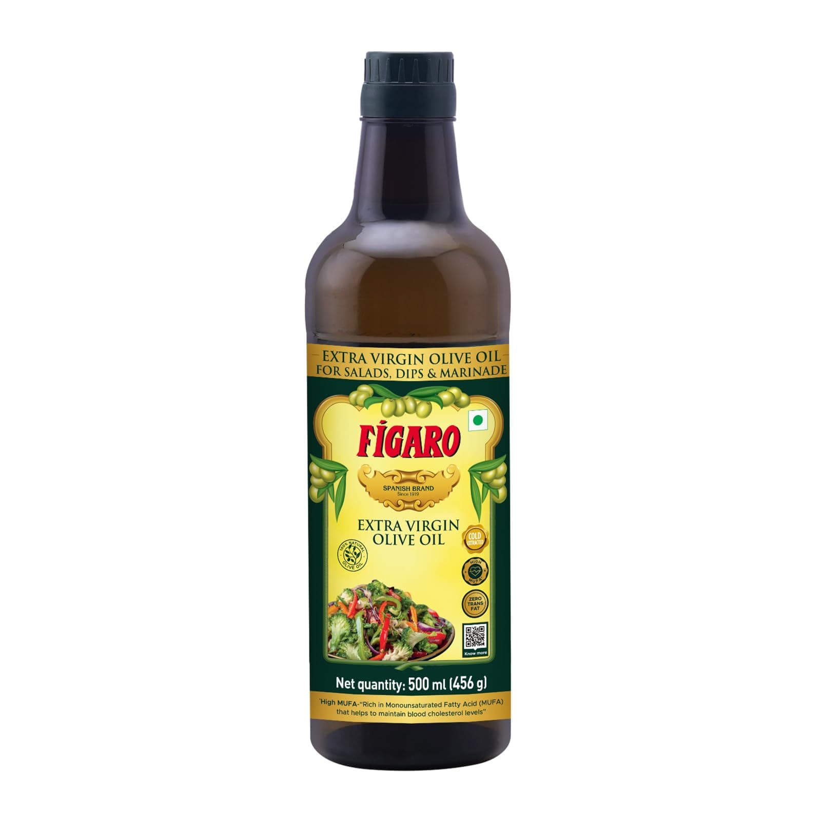 Figaro Extra Virgin Olive Oil- 100% Natural and Cold Extracted- Perfect for Salad, Paratha, Marinade - Imported from Spain- 500ml Bottle