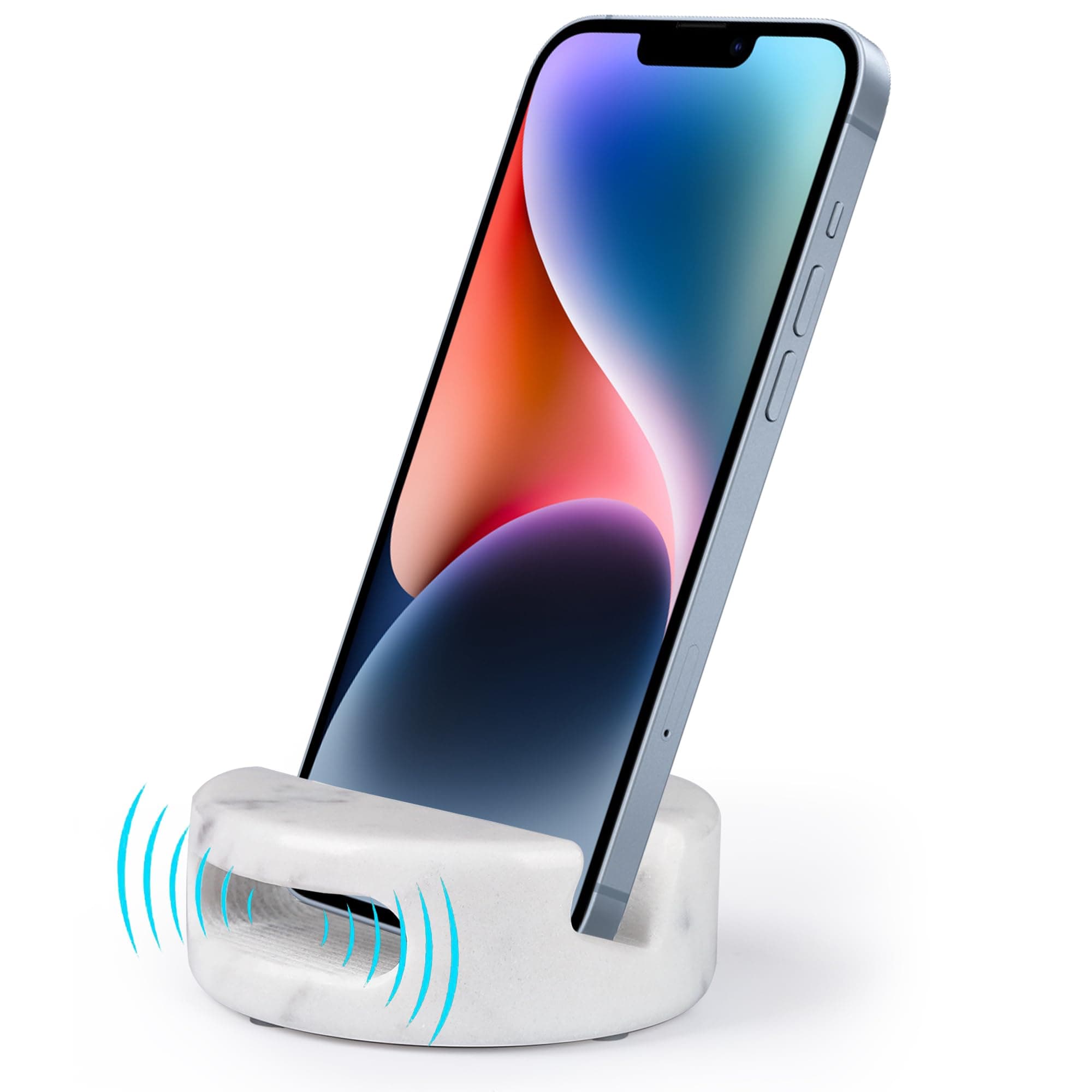 CHISELED ST DF SK Elegant and Versatile White Marble Phone Stand with Sound Amplification Function Round Phone Holder for Desk, Kitchen, Bathroom, Bedside