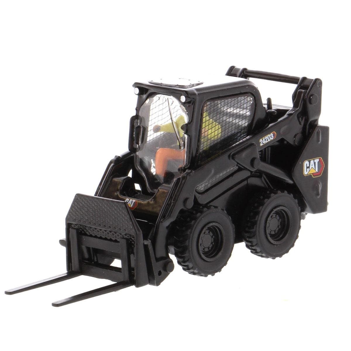 Diecast Masters 1:50 Scale Caterpillar 242D3 Skid Steer Loader + Attachment Accessories, Special Black Finish | High Line Series Cat Trucks & Construction Equipment Model 85676BK