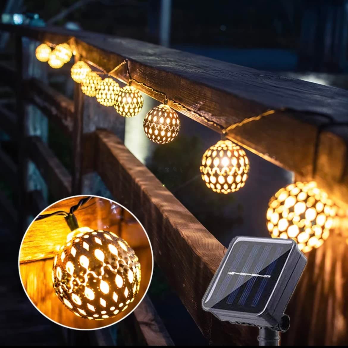 Blue Coral Solar Light Outdoor Moroccan String 30 LED Globe Garden Hanging Lamp Decorative For Party Wedding Christmas Decor Holiday Lighting (Warm)