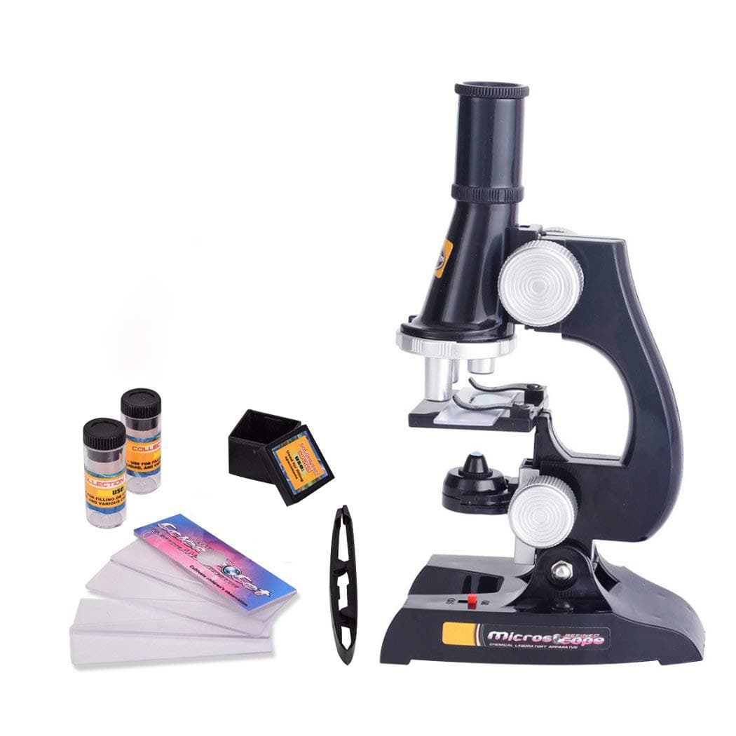 Science Microscope Kit for Children 100X 200X 450X Refined Scientific Instruments Toy Set for Early Education (Black)