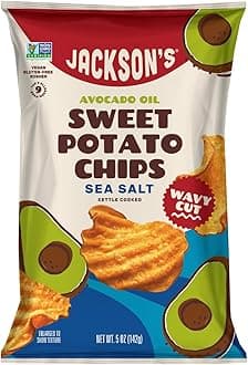 Jackson’s Wavy Sweet Potato Kettle Chips - with Sea Salt made with Premium Avocado Oil (5 oz, Pack of 7) - Allergen-friendly, Gluten Free, Peanut Free, Vegan, Paleo Friendly - Shark Tank Product