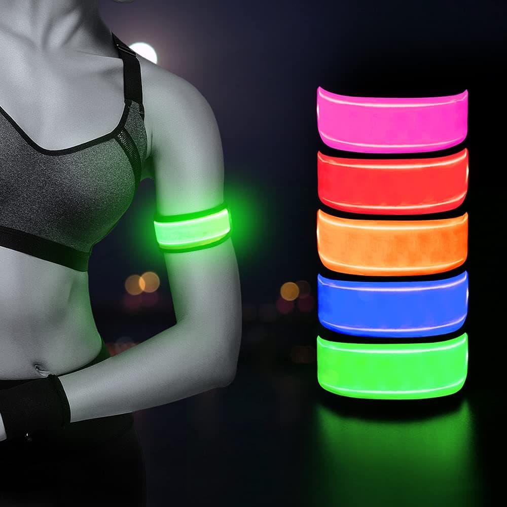Ezerfy Light Up LED Arm Band for Running - 2 Pack Reflective LED Bracelet Flashing LED Sports Wristband, Glow Bracelets for Concerts, Festivals, Sports, Raves, Emergency Supplies