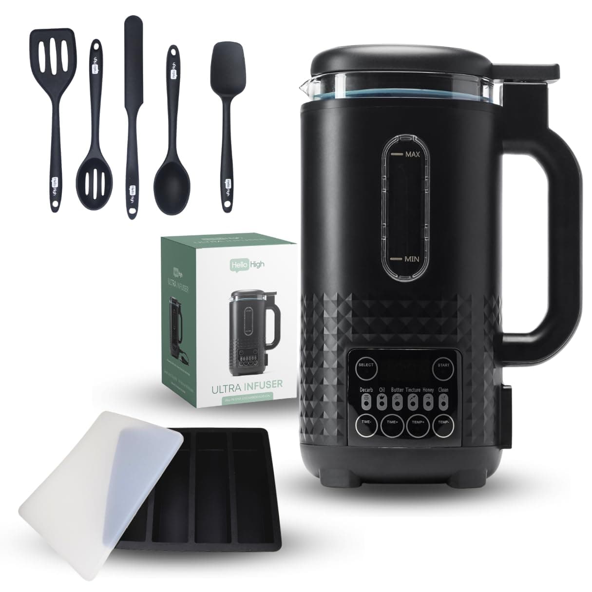 Hello High Ultra Infuser - All in One Decarboxylator Herbal Infuser with Butter Mold & 5pc Spatula Set – Herbal Oil, Butter Maker
