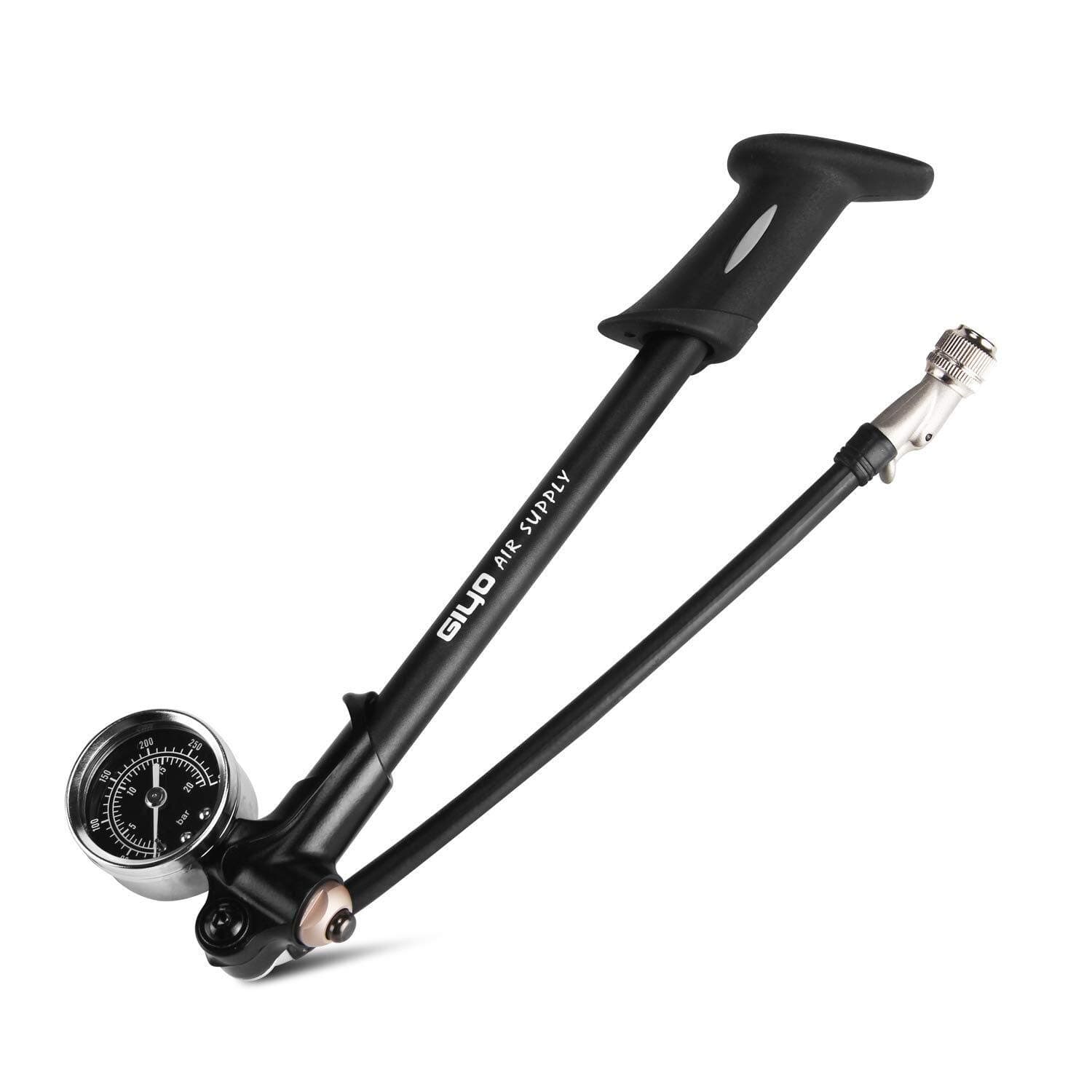 High Pressure Shock Pump, (300 PSI Max) for Fork & Rear Suspension, Lever Lock on Nozzle No Air Loss (Black)