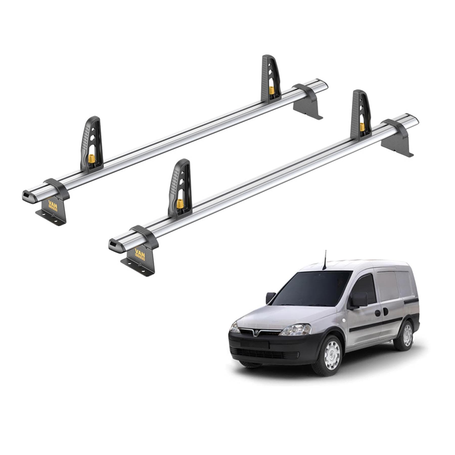 Van Guard Roof Rack for Vauxhall Combo (C 2001-2012) 2 Aluminium Roof Bars & 4 Load Stops - VG187-2