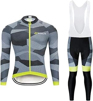 Men Cycling Jersey Set Long Sleeve Pro Cycling Clothes Riding Quick Dry Jacket + Cycling Bib with 9D Pad - Bike Clothing Kit