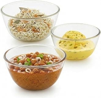 Borosil 750ml + 1L + 1.5L (3pc) Serving & Mixing Bowl Set | Made in India Borosilicate Glass Bowl for Kitchen & Dinning | Bowl for Mixing Dough, Salad, Batter | Microwave & Dishwasher Safe | Clear