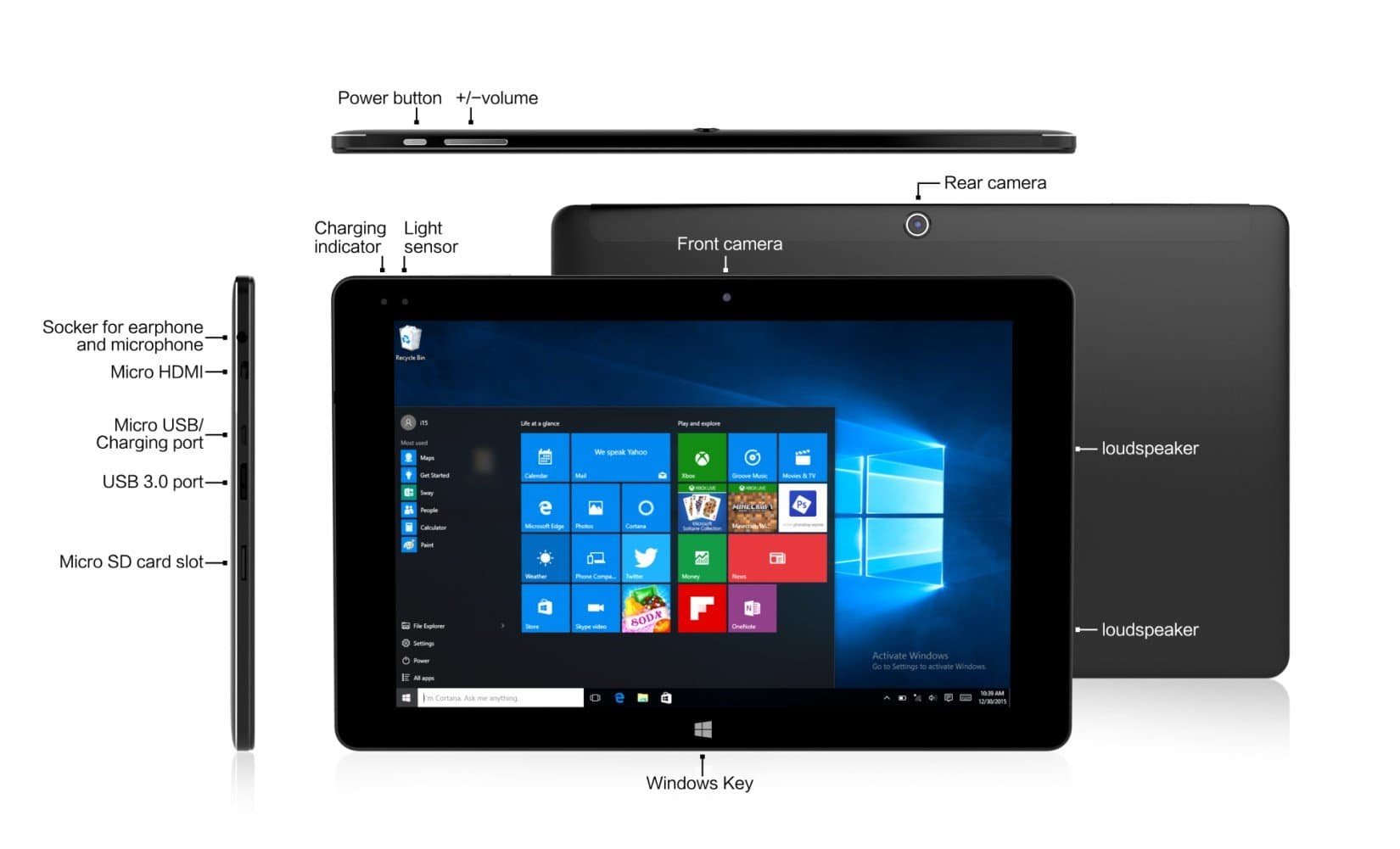 ALLDOCUBE iWork10 Pro Dual OS 2-in-1 Tablet (Windows 10 & Android 5.1, 10.1" 1920 * 1200 IPS Display, 4GB RAM, 64GB eMMC, Intel Atom x5-Z8350, UK 3-pin USB Power Adaptor in Box)