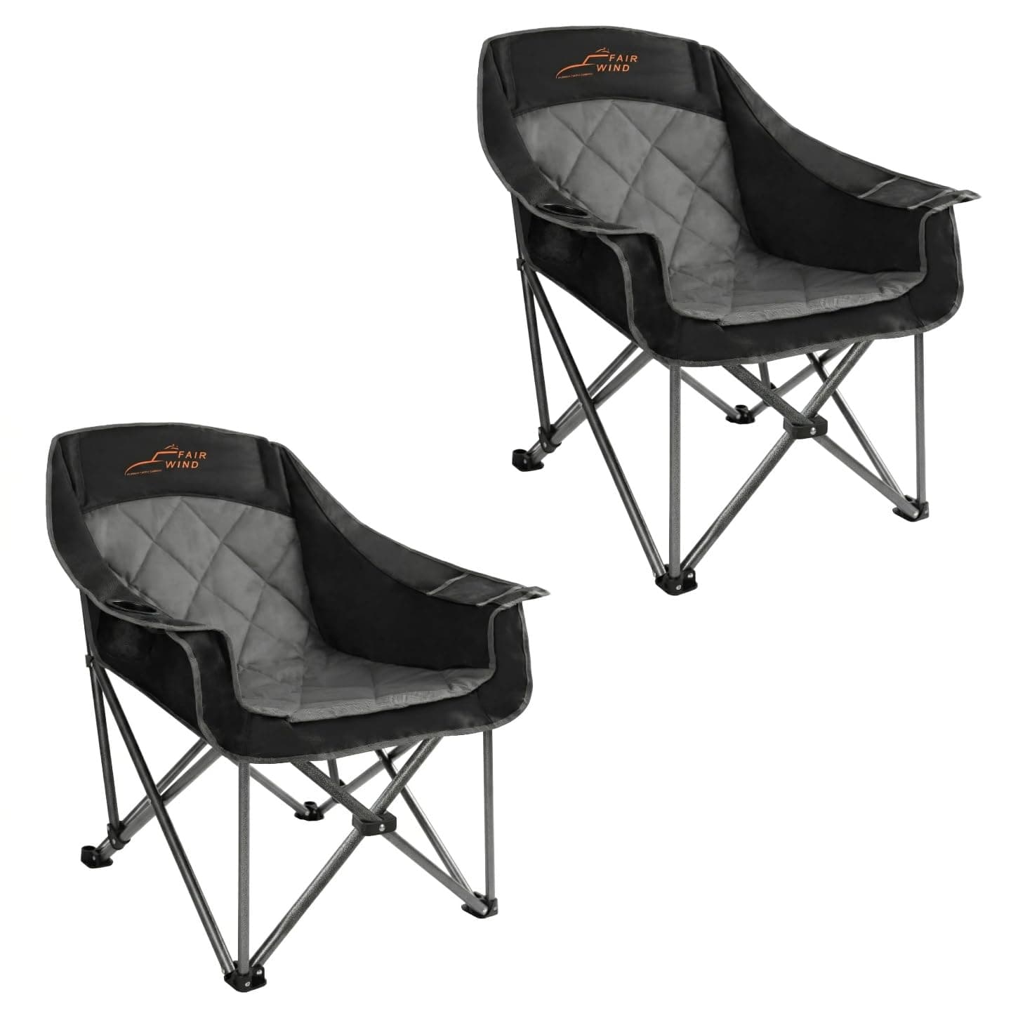 FAIR WIND 2 Pack Oversized Padded Camping Chair Heavy Duty Quad Fold Arm Chair Portable for Outdoor - Support 500LBS, Black