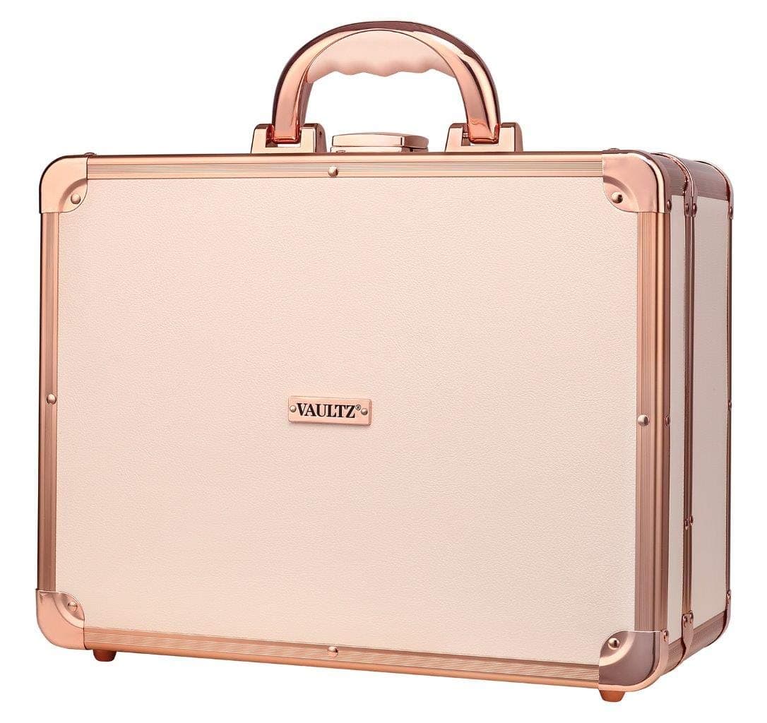 Vaultz LED Makeup Case with Copper Corners, Carry Handle, Rose Gold