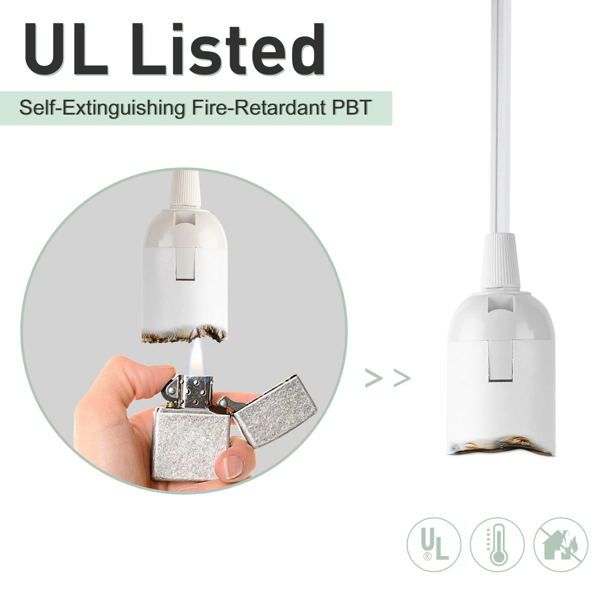 JACKYLED UL 12Ft Extension Hanging Lantern Cord Cable 2-Pack Max 360W with E26 E27 Socket Gear Switch Pendant Lighting Bul.