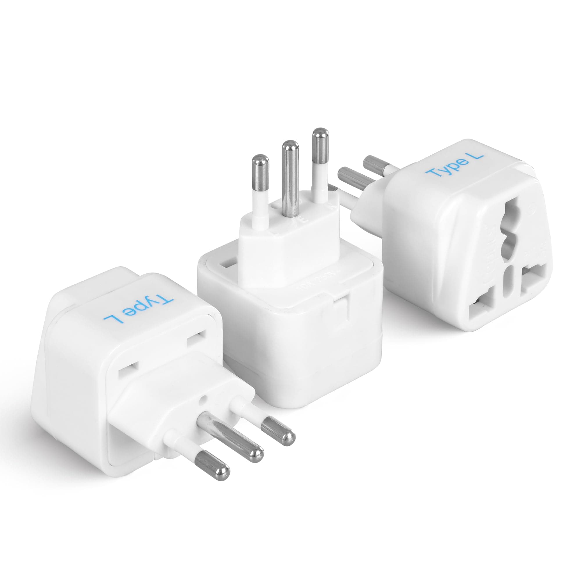 Italy Power Adapter, Type L plug adapter, Universal Travel Adapter Chile, Italy travel adapter plug perfect for Rome, Lybia, Tunisia, Uruguay, GP-12A - White (3 Pack)