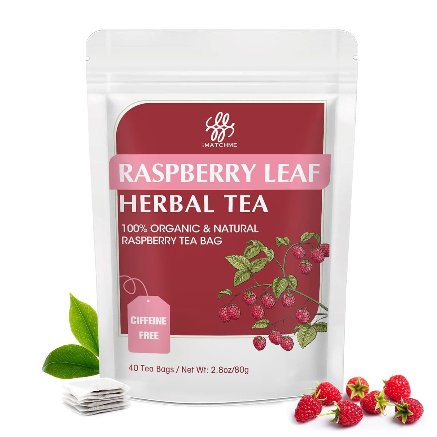 iMATCHME Raspberry Tea for Childbirth & Support Menstrual and Digestion Support, Raspberry Leaf Tea, No Caffeine, Non-GMO, 40 Tea Bags