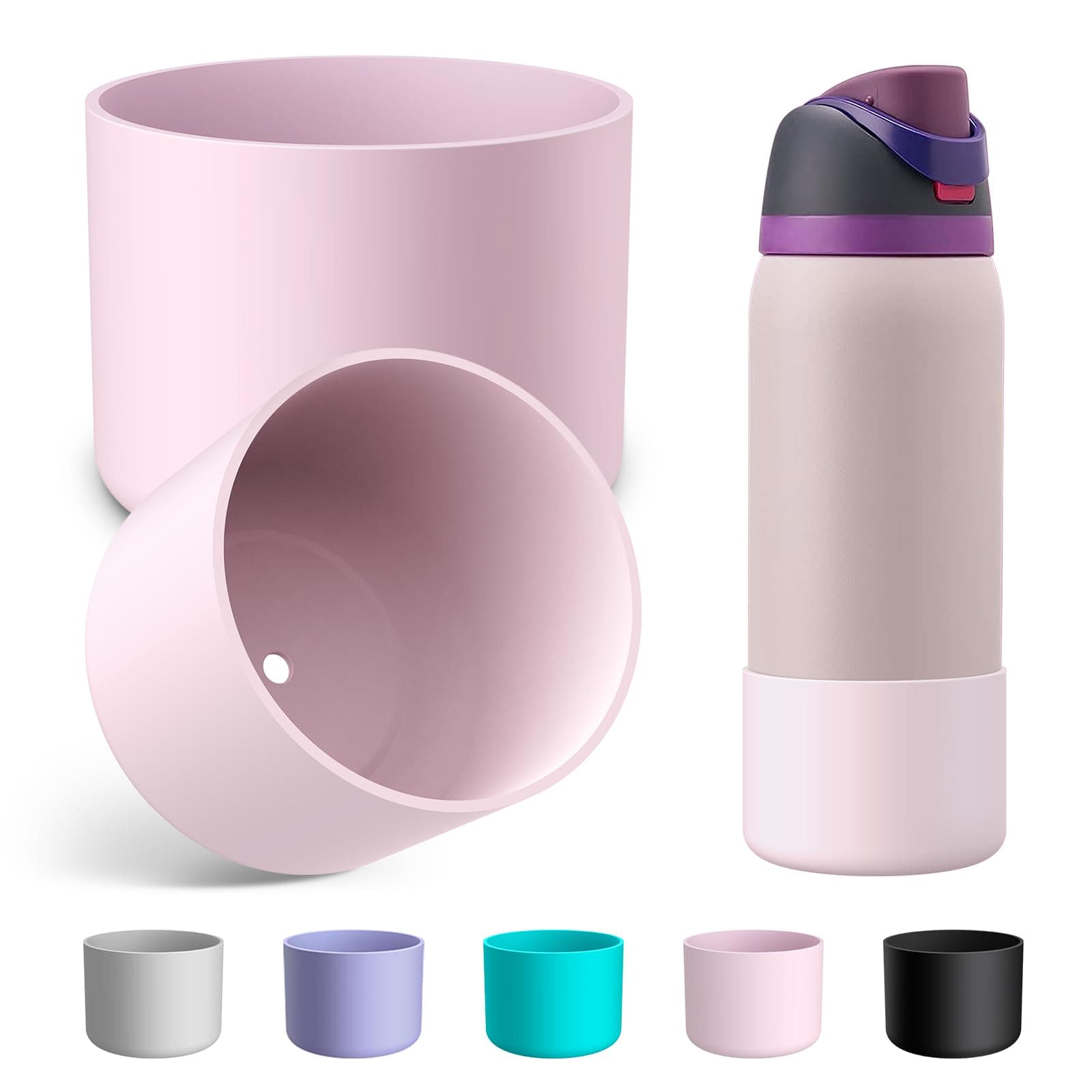 2PCS Silicone Water Bottle Boot for Owala 24oz 32oz 40oz, Anti-Slip Protective Sleeve Bottom Bumper Protector for FreeSip, Twist, and Flip Stainless Steel Water Bottles