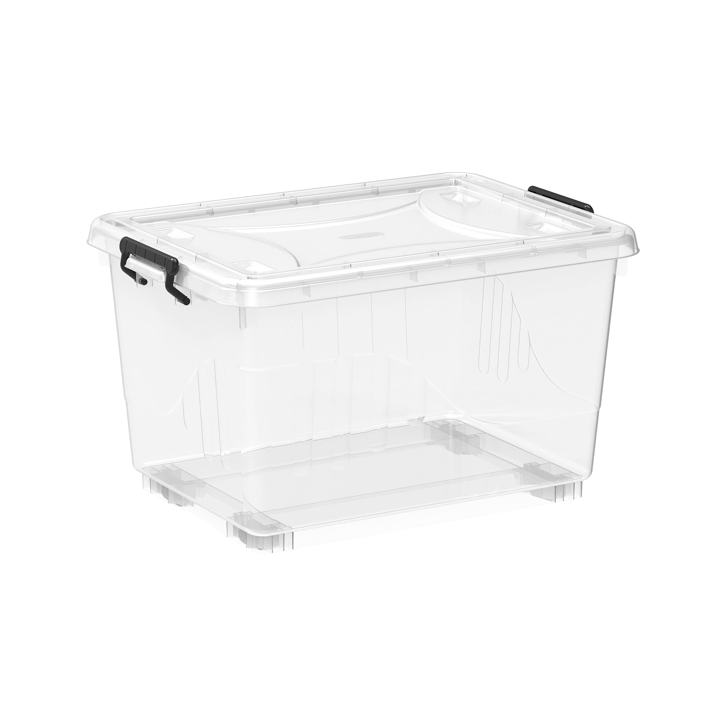 55L Clear Plastic Storage Box With Wheels & Lockable Lid, Transparent, 55-Liters