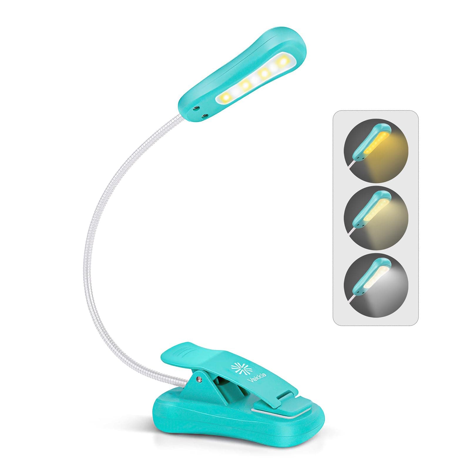 Vekkia Plastic LuminoLite Rechargeable 7 LED Book Light, Reading Lights for Reading in Bed, 3000-6000K Dimmable 9 Brightness Levels, Up to 60 Hours Lighting. Perfect for Bookworms (Tiffany Blue).