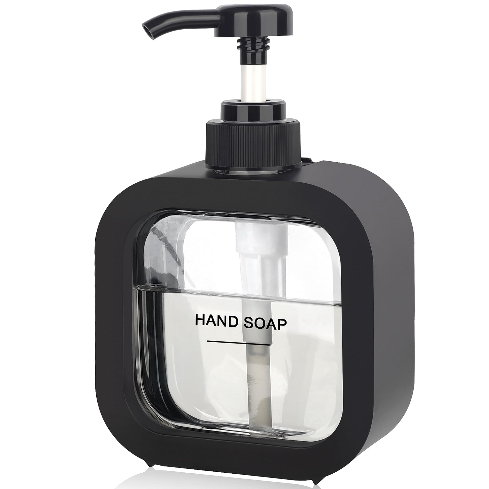 Hand & Dish Soap Dispenser - Modern Plastic Pump with Labels - Black
