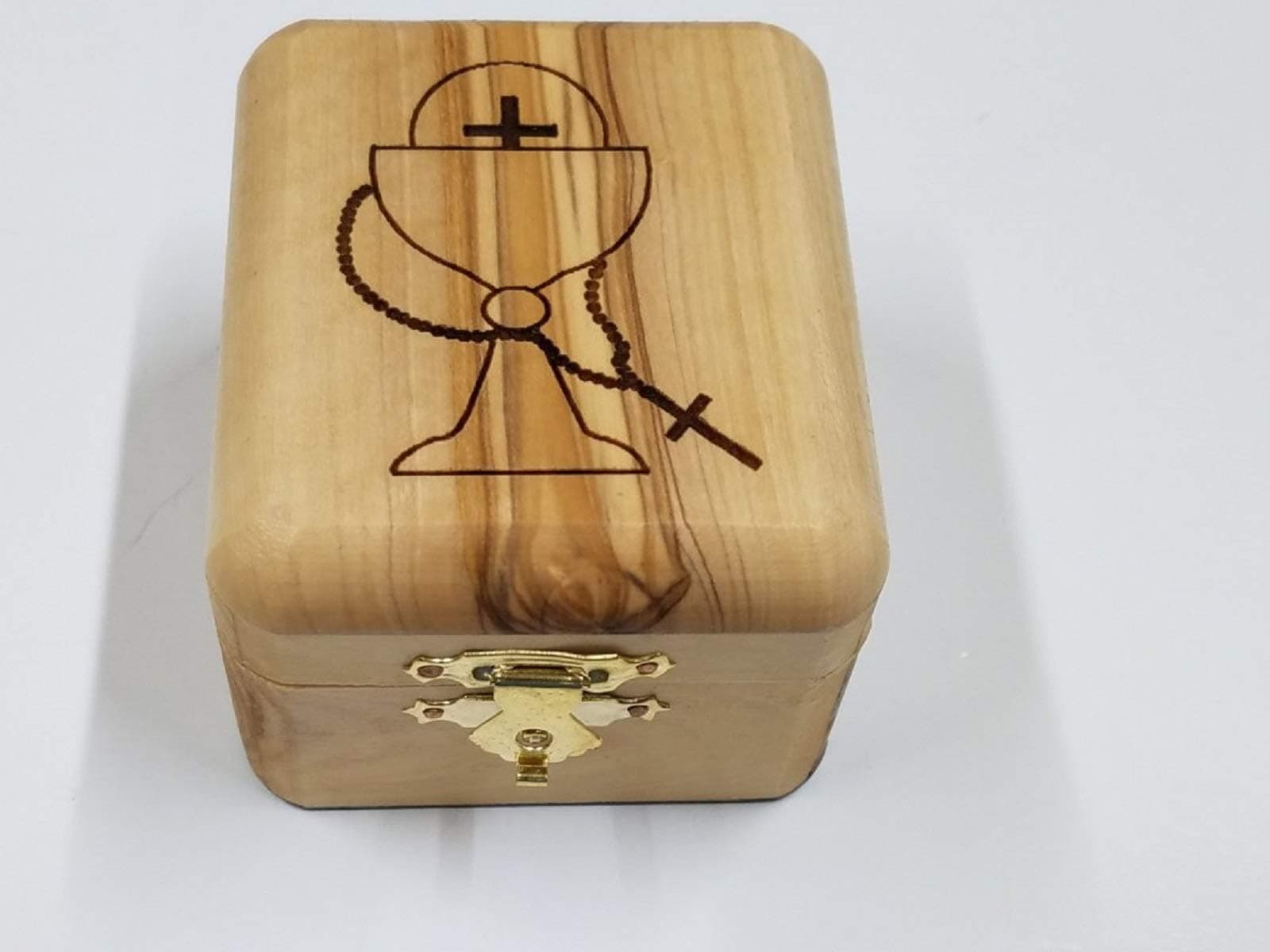 Olive Wood Catholic First Communion Rosary Box