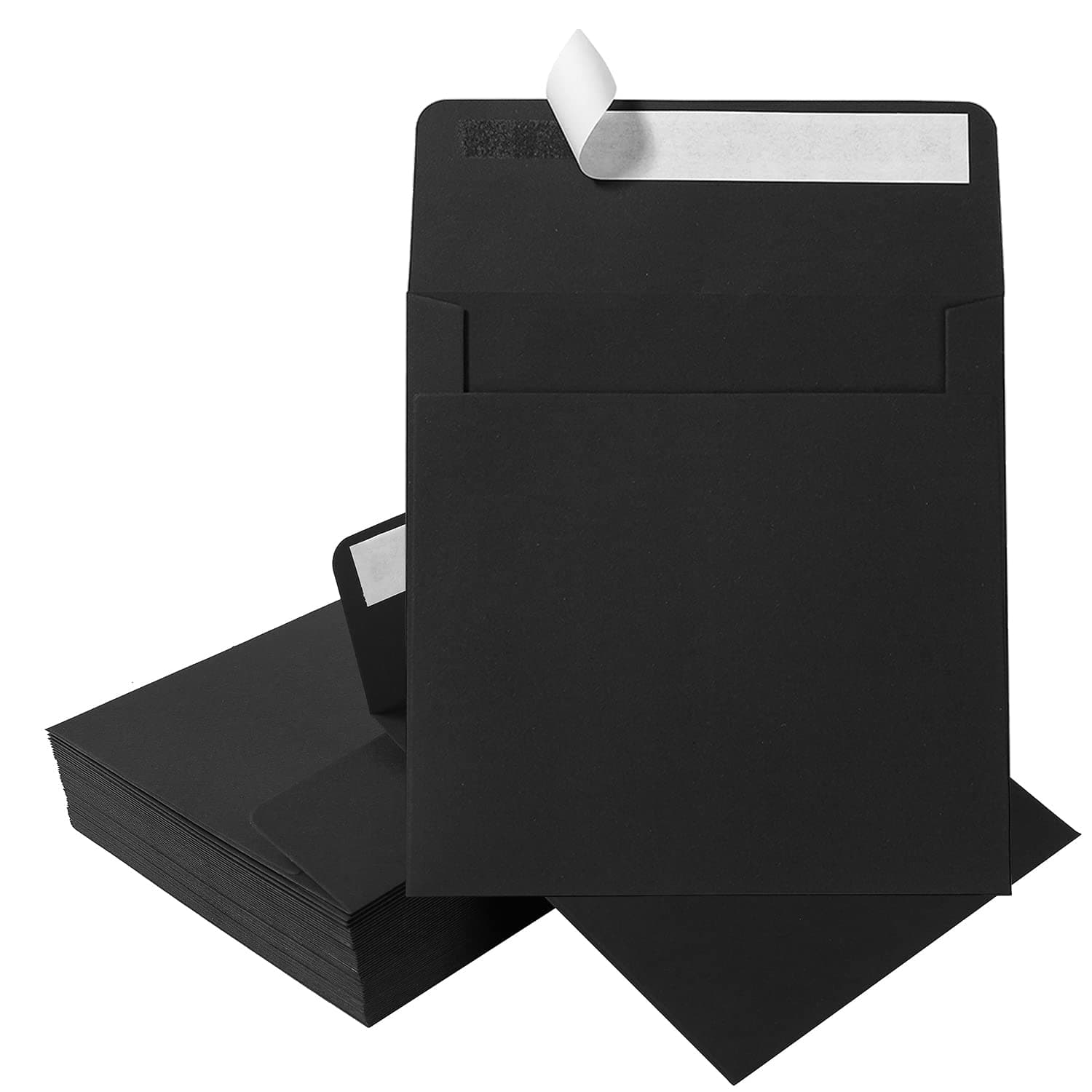 50 Pack Colorful 6 x 6 Envelopes Square Envelopes Self Seal for Wedding, Party Invitations, Greeting Cards, Announcements, Photos, CD/DVD Sleeves (Black)