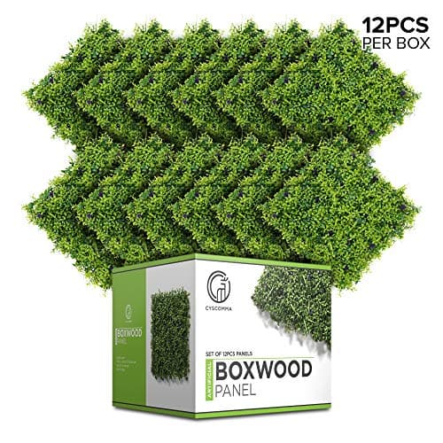 Boxwood Panels Artificial Greenery Hedge Backdrop 12 Pack for Outdoor Privacy, Indoor Decor, Garden, Fence, Thick Large 20 Inches Square DIY Realistic Faux Green Grass Wall Topiary Plant, Flower