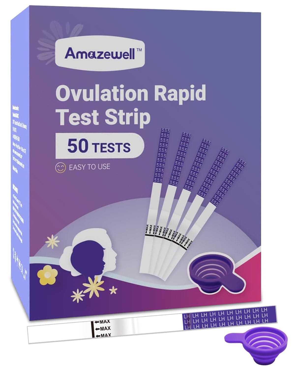 Ovulation Test Strips with Cups, Amazewell Ovulation Strips Fertility Test for Women Ovulation Predictor Kit for Home, 50pcs LH Test Strips Ovulation Kit Bulk+ +1 Urine Cup, Easy Grip, High Accuracy